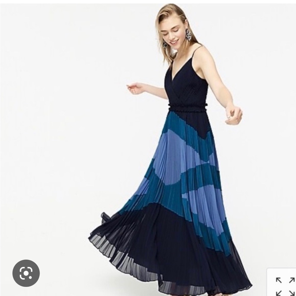 J. Crew navy maxi pleated dress. Size 10. Brand new with tags.